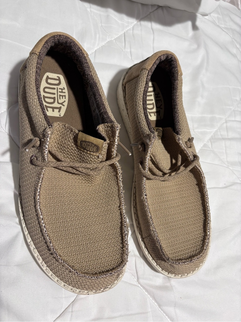 Hey Dude youth Tan Knit Casual Slip-On Loafers. Wally youth sport mesh. - Picture 2 of 8